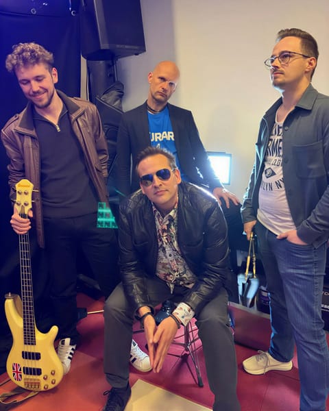 The four musicians of Rock’n’Beatz in their rehearsal room